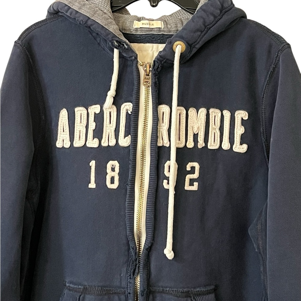 Abercrombie & Fitch vintage distressed logo zip up muscle hoodie sweatshirt Y2K - Picture 4 of 13